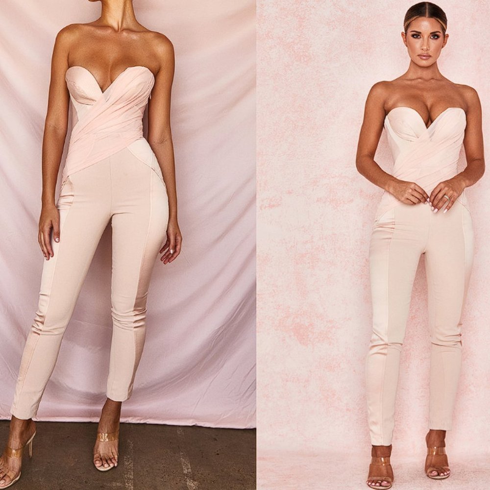 RARE House of CB 'Casela' Blush Crepe Corset Jumpsuit